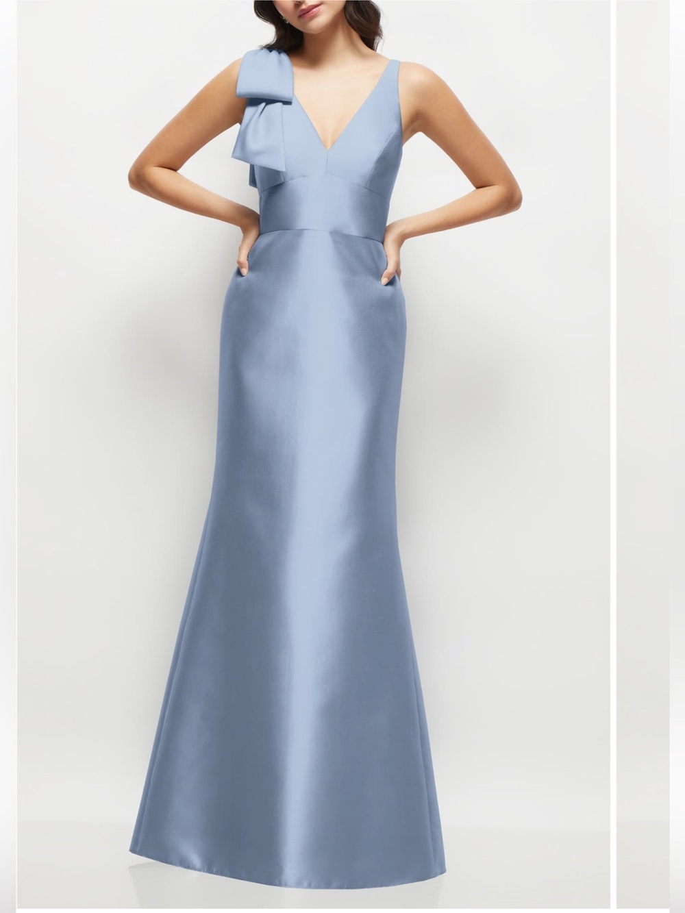 ALFRED SUNG bow detail sleeveless satin twill trumpet gown - Cloudy